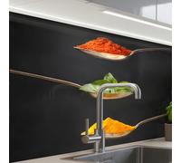 KitchenYeah© Splashback for kitchen 24"x32" / 60x80 cm self-adhesive Wall Protector Splash Back Cooker Backsplash Herbs - Spoon - Spices - Black - Italian