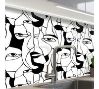 KitchenYeah© Splashback for kitchen 24"x32" / 60x80 cm self-adhesive Wall Protector Splash Back Cooker Backsplash Lines - Faces - Black - White