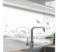 KitchenYeah© Splashback for kitchen 24"x32" / 60x80 cm self-adhesive Wall Protector Splash Back Cooker Backsplash Beach - Sea - Waves - Birds - Nature