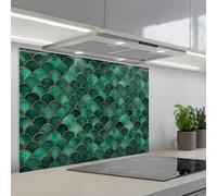 KitchenYeah© Splashback for kitchen 24"x35" / 60x90 cm self-adhesive Sink Splash Splatter Guard Splashbacks Walls Scales - Texture - Deep green - Gold