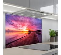 KitchenYeah© Splashback for kitchen 24"x35" / 60x90 cm self-adhesive Sink Splash Splatter Guard Splashbacks Walls Jetty - Water - Sun - Pink - Horizon