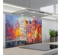 KitchenYeah© Splashback for kitchen 24"x35" / 60x90 cm self-adhesive Sink Splash Splatter Guard Splashbacks Walls Canal houses - Art - Painting - Amsterdam
