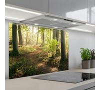 KitchenYeah© Splashback for kitchen 24"x35" / 60x90 cm self-adhesive Sink Splash Splatter Guard Splashbacks Walls Forest - Trees - Path - Sun - Plants - Leaves - Nature