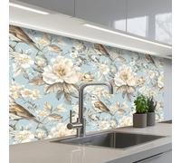 KitchenYeah© Splashback for kitchen 24"x39" / 60x100 cm self-adhesive Back Splashes Kitchens Splash Guard Decor Botanical - Songbird - Blue