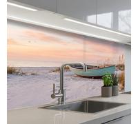KitchenYeah© Splashback for kitchen 24"x39" / 60x100 cm self-adhesive Back Splashes Kitchens Splash Guard Decor Rustic - Rowing boat - Sandy beach