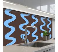 KitchenYeah© Splashback for kitchen 24"x39" / 60x100 cm self-adhesive Back Splashes Kitchens Splash Guard Decor Winding lines - Blue - Brown - Minimalist