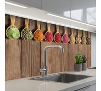 KitchenYeah© Splashback for kitchen 24"x39" / 60x100 cm self adhesive Sink Splash Splatter Guard Backsplash Decor Spoons - Herbs - Wood