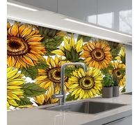 KitchenYeah© Splashback for kitchen 24"x39" / 60x100 cm self adhesive Sink Splash Splatter Guard Backsplash Decor Sunflower - Vintage - Design