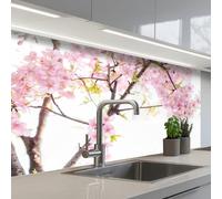 KitchenYeah© Splashback for kitchen 24"x39" / 60x100 cm self-adhesive Sink Splash Splatter Guard Splashbacks Walls Cherry Blossom - Pink - Flowers - Sakura - Nature