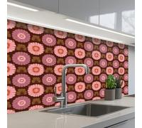 KitchenYeah© Splashback for kitchen 24"x39" / 60x100 cm self-adhesive Sink Splash Splatter Guard Splashbacks Walls Retro - Daisy - Pink