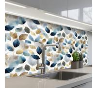 KitchenYeah© Splashback for kitchen 24"x39" / 60x100 cm self-adhesive Sink Splash Splatter Guard Splashbacks Walls Leaf - Mix - Watercolor - Gold