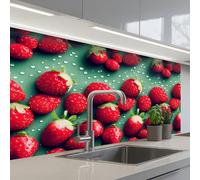 KitchenYeah© Splashback for kitchen 24"x39" / 60x100 cm self-adhesive Sink Splash Splatter Guard Splashbacks Walls Strawberries - Red - Green - Crowns