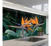 KitchenYeah© Splashback for kitchen 24"x39" / 60x100 cm self-adhesive Sink Splash Splatter Guard Splashbacks Walls Bird of paradise - Flower - Exotic