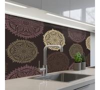 KitchenYeah© Splashback for kitchen 24"x39" / 60x100 cm self-adhesive Sink Splash Splatter Guard Splashbacks Walls Design - Mandala - Brown