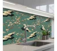 KitchenYeah© Splashback for kitchen 24"x39" / 60x100 cm self-adhesive Sink Splash Splatter Guard Splashbacks Walls Cherry Blossom - Maternity Bird - Green