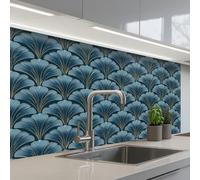 KitchenYeah© Splashback for kitchen 24"x39" / 60x100 cm self-adhesive Sink Splash Splatter Guard Splashbacks Walls Pattern - Ginkgo leaf - Blue