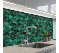 KitchenYeah© Splashback for kitchen 24"x39" / 60x100 cm self-adhesive Sink Splash Splatter Guard Splashbacks Walls Scales - Texture - Deep green - Gold