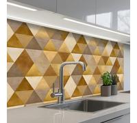 KitchenYeah© Splashback for kitchen 24"x39" / 60x100 cm self-adhesive Sink Splash Splatter Guard Splashbacks Walls Geometric - Triangle - Gold