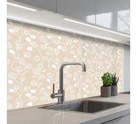 KitchenYeah© Splashback for kitchen 24"x39" / 60x100 cm self-adhesive Sink Splash Splatter Guard Splashbacks Walls Leaves - Pattern - Beige - White