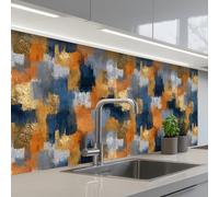 KitchenYeah© Splashback for kitchen 24"x39" / 60x100 cm self-adhesive Sink Splash Splatter Guard Splashbacks Walls Brush strokes - Rough - Texture - Copper blue