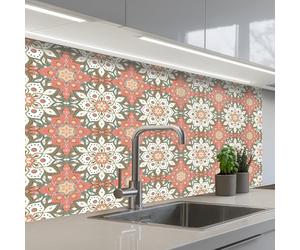 KitchenYeah© Splashback for kitchen 24"x39" / 60x100 cm self-adhesive Sink Splash Splatter Guard Splashbacks Walls Vintage - Flowers - Mandala - Patterns