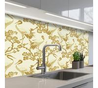 KitchenYeah© Splashback for kitchen 24"x39" / 60x100 cm self-adhesive Wall Protector Decor Panels Cooker Backsplash Crane - Cherry Blossom - Gold