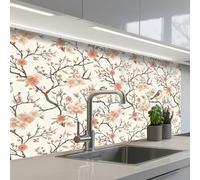KitchenYeah© Splashback for kitchen 24"x39" / 60x100 cm self-adhesive Wall Protector Decor Panels Cooker Backsplash Cherry Blossom - Sparrow - Pink