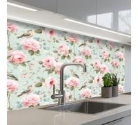 KitchenYeah© Splashback for kitchen 24"x39" / 60x100 cm self-adhesive Wall Protector Decor Panels Cooker Backsplash Roses - Birds - Pastel - Colorful
