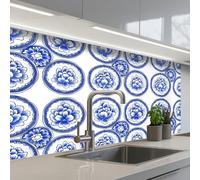 KitchenYeah© Splashback for kitchen 24"x39" / 60x100 cm self-adhesive Wall Protector Splash Back Cooker Backsplash Circles - Flowers - Blue