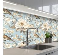 KitchenYeah© Splashback for kitchen 24"x59" / 60x150 cm self-adhesive Back Splashes Kitchens Splash Guard Decor Botanical - Songbird - Blue