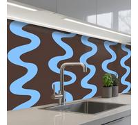 KitchenYeah© Splashback for kitchen 24"x59" / 60x150 cm self-adhesive Back Splashes Kitchens Splash Guard Decor Winding lines - Blue - Brown - Minimalist