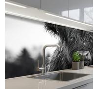 KitchenYeah© Splashback for kitchen 24"x59" / 60x150 cm self-adhesive Back Splashes Kitchens Splash Guard Decor Scottish highlander - Black - White - Snowflakes