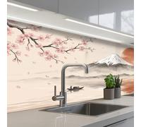 KitchenYeah© Splashback for kitchen 24"x59" / 60x150 cm self-adhesive Back Splashes Kitchens Splash Guard Decor Mountain top - Lake - Blossom