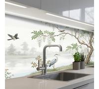 KitchenYeah© Splashback for kitchen 24"x59" / 60x150 cm self adhesive Sink Splash Splatter Guard Backsplash Decor Heron - Landscape - Green