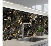 KitchenYeah© Splashback for kitchen 24"x59" / 60x150 cm self adhesive Sink Splash Splatter Guard Backsplash Decor Marble - Black - Gold Texture
