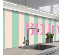 KitchenYeah© Splashback for kitchen 24"x59" / 60x150 cm self-adhesive Sink Splash Splatter Guard Splashbacks Walls Pink - Green - Stripes - Believe