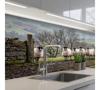 KitchenYeah© Splashback for kitchen 24"x59" / 60x150 cm self-adhesive Sink Splash Splatter Guard Splashbacks Walls Sheep - Row - Pasture - Animals - Countryside