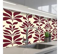 KitchenYeah© Splashback for kitchen 24"x59" / 60x150 cm self-adhesive Sink Splash Splatter Guard Splashbacks Walls Abstract - Leaves - Burgundy