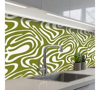 KitchenYeah© Splashback for kitchen 24"x59" / 60x150 cm self-adhesive Sink Splash Splatter Guard Splashbacks Walls Line pattern - Green - Organic