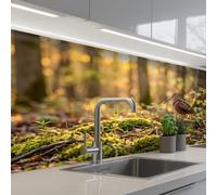 KitchenYeah© Splashback for kitchen 24"x59" / 60x150 cm self-adhesive Wall Protector Splash Back Cooker Backsplash Woodcock - Forest - Leaves - Autumn - Camouflaged