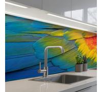 KitchenYeah© Splashback for kitchen 24"x59" / 60x150 cm self-adhesive Wall Protector Splash Back Cooker Backsplash Feathers - Macaw - Colorful