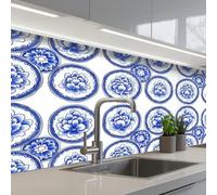 KitchenYeah© Splashback for kitchen 24"x59" / 60x150 cm self-adhesive Wall Protector Splash Back Cooker Backsplash Circles - Flowers - Blue