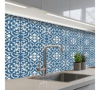 KitchenYeah© Splashback for kitchen 24"x59" / 60x150 cm self-adhesive Wall Protector Splash Back Cooker Backsplash Tile - Pattern - Blue - White
