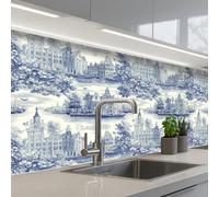 KitchenYeah© Splashback for kitchen 24"x59" / 60x150 cm self-adhesive Wall Protector Splash Back Cooker Backsplash Houses - Trees - Water - Birds - Blue