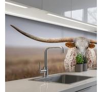 KitchenYeah© Splashback for kitchen 24"x59" / 60x150 cm self-adhesive Wall Protector Splash Back Cooker Backsplash Longhorn - Grass Field - Animal