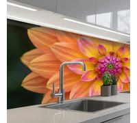KitchenYeah© Splashback for kitchen 24"x59" / 60x150 cm self-adhesive Wall Protector Splash Back Cooker Backsplash Dahlia - Flower - Orange