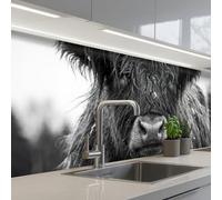KitchenYeah© Splashback for kitchen 24"x79" / 60x200 cm self-adhesive Back Splashes Kitchens Splash Guard Decor Scottish highlander - Black - White - Snowflakes