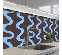 KitchenYeah© Splashback for kitchen 24"x79" / 60x200 cm self-adhesive Back Splashes Kitchens Splash Guard Decor Winding lines - Blue - Brown - Minimalist