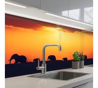 KitchenYeah© Splashback for kitchen 24"x79" / 60x200 cm self-adhesive Back Splashes Kitchens Splash Guard Decor Elephants - Sunset - Animals - Horizon