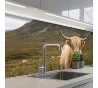 KitchenYeah© Splashback for kitchen 24"x79" / 60x200 cm self-adhesive Back Splashes Kitchens Splash Guard Decor Scotch highlander - Mountains - Grass field